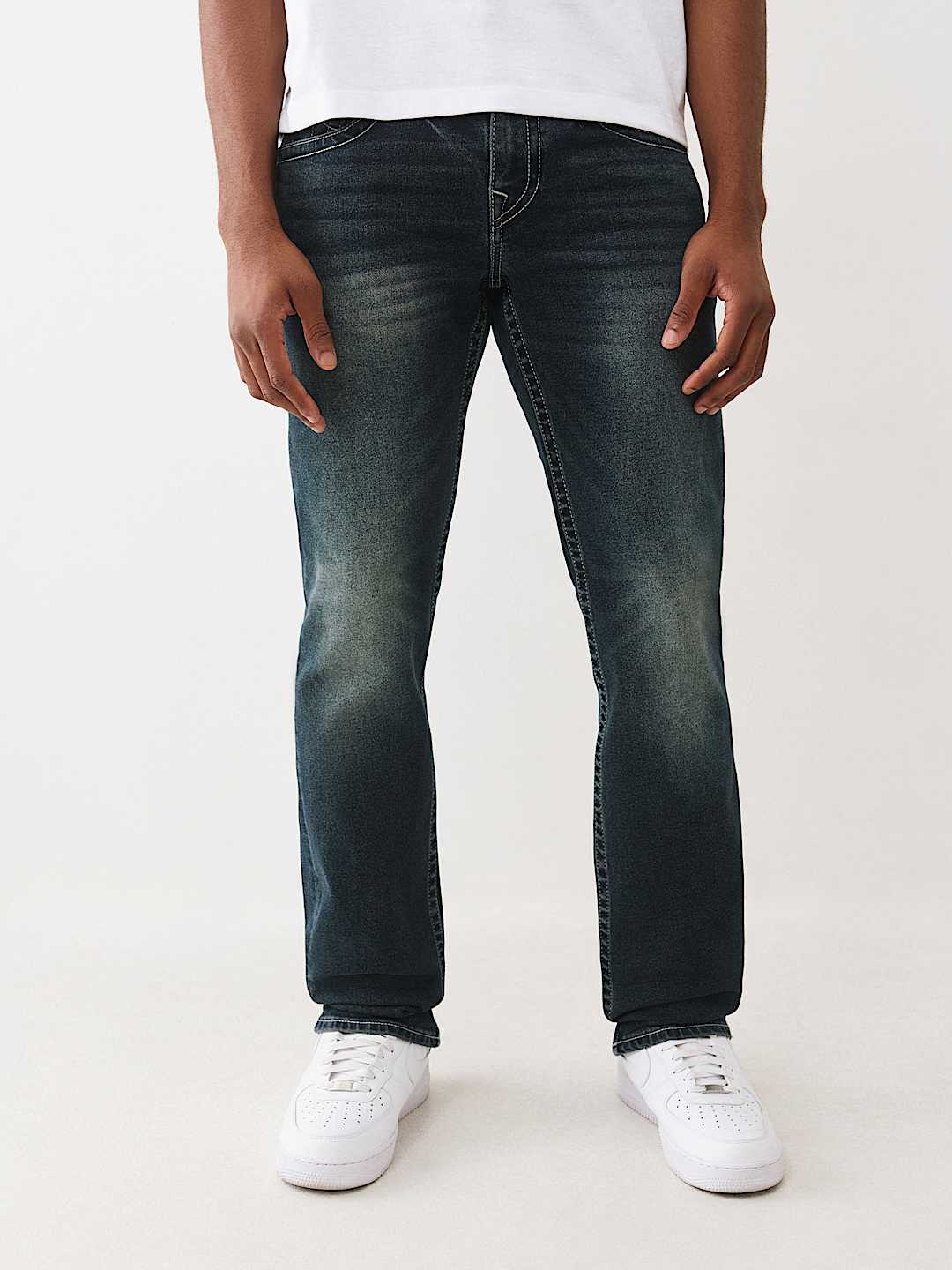 TRUE RELIGION RICKY WARPED HORESHOE LOGO STRAIGHT JEAN 34"