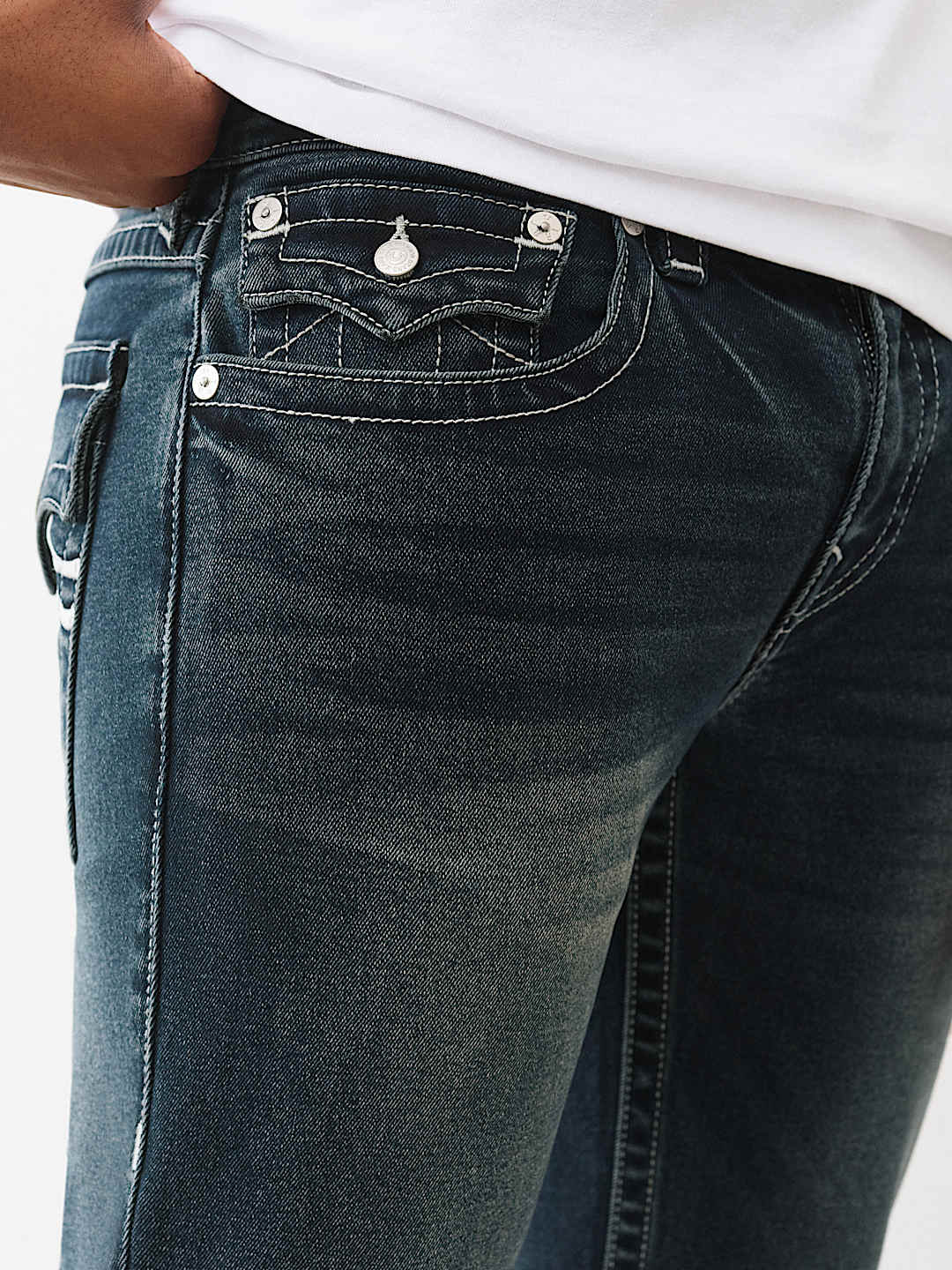 TRUE RELIGION RICKY WARPED HORESHOE LOGO STRAIGHT JEAN 34"