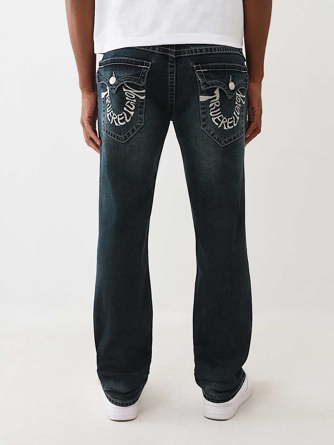 TRUE RELIGION RICKY WARPED HORESHOE LOGO STRAIGHT JEAN 34"