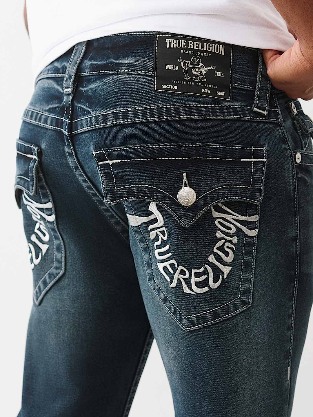TRUE RELIGION RICKY WARPED HORESHOE LOGO STRAIGHT JEAN 34"