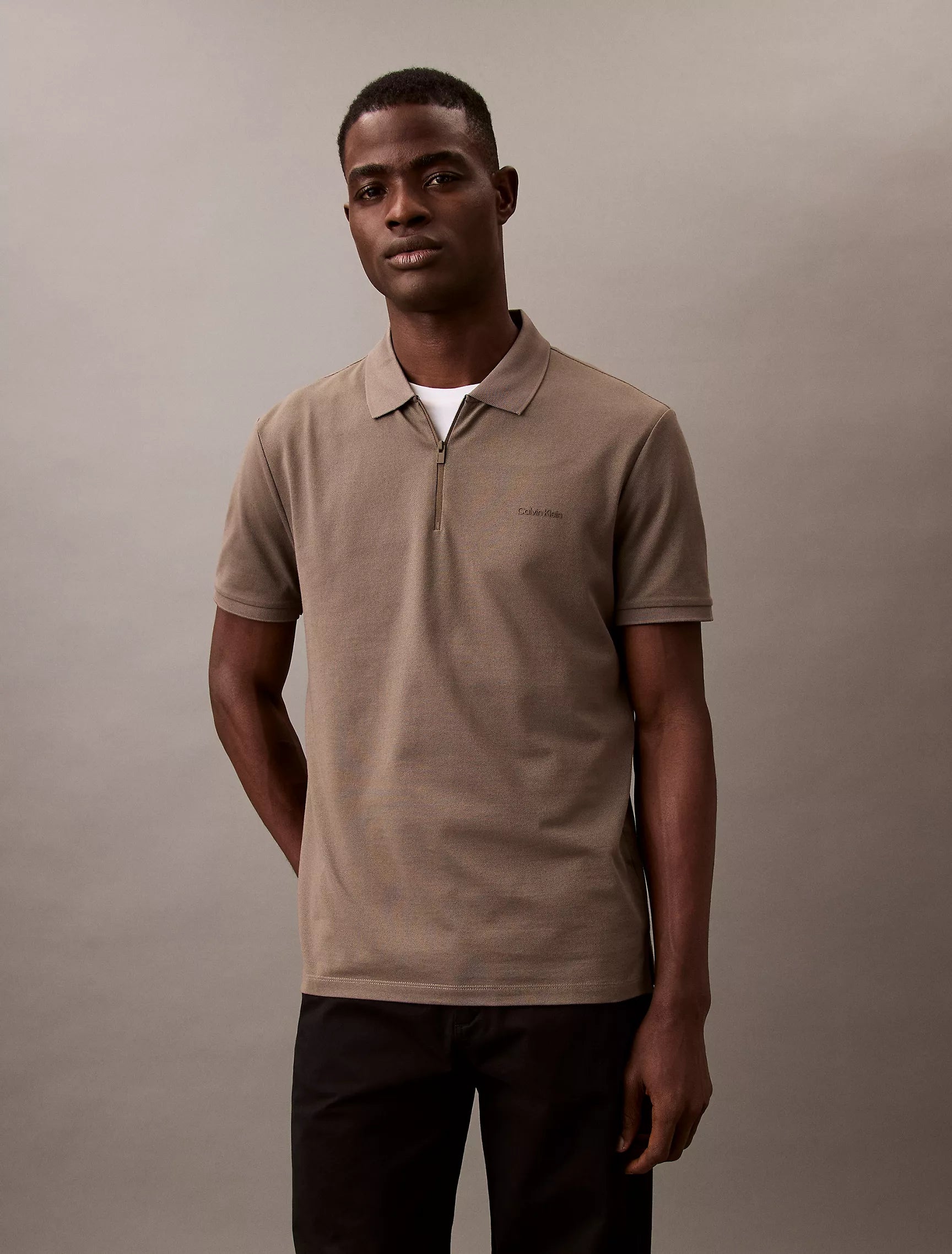 Calvin Klein Tech Pique Zip Polo Shirt - IMMEDIATE