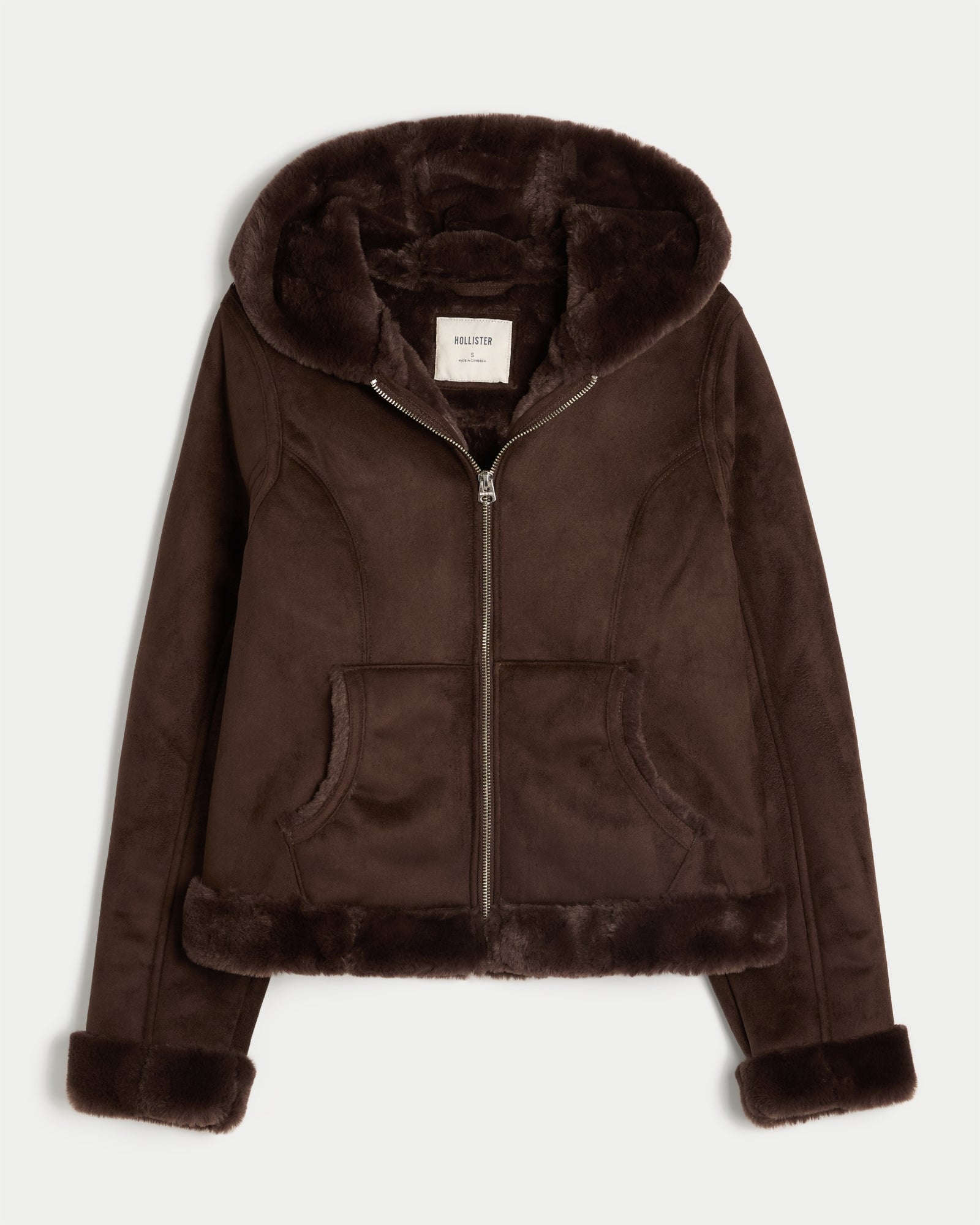 Hollister Faux Fur-Lined Faux Shearling Hoodie Jacket