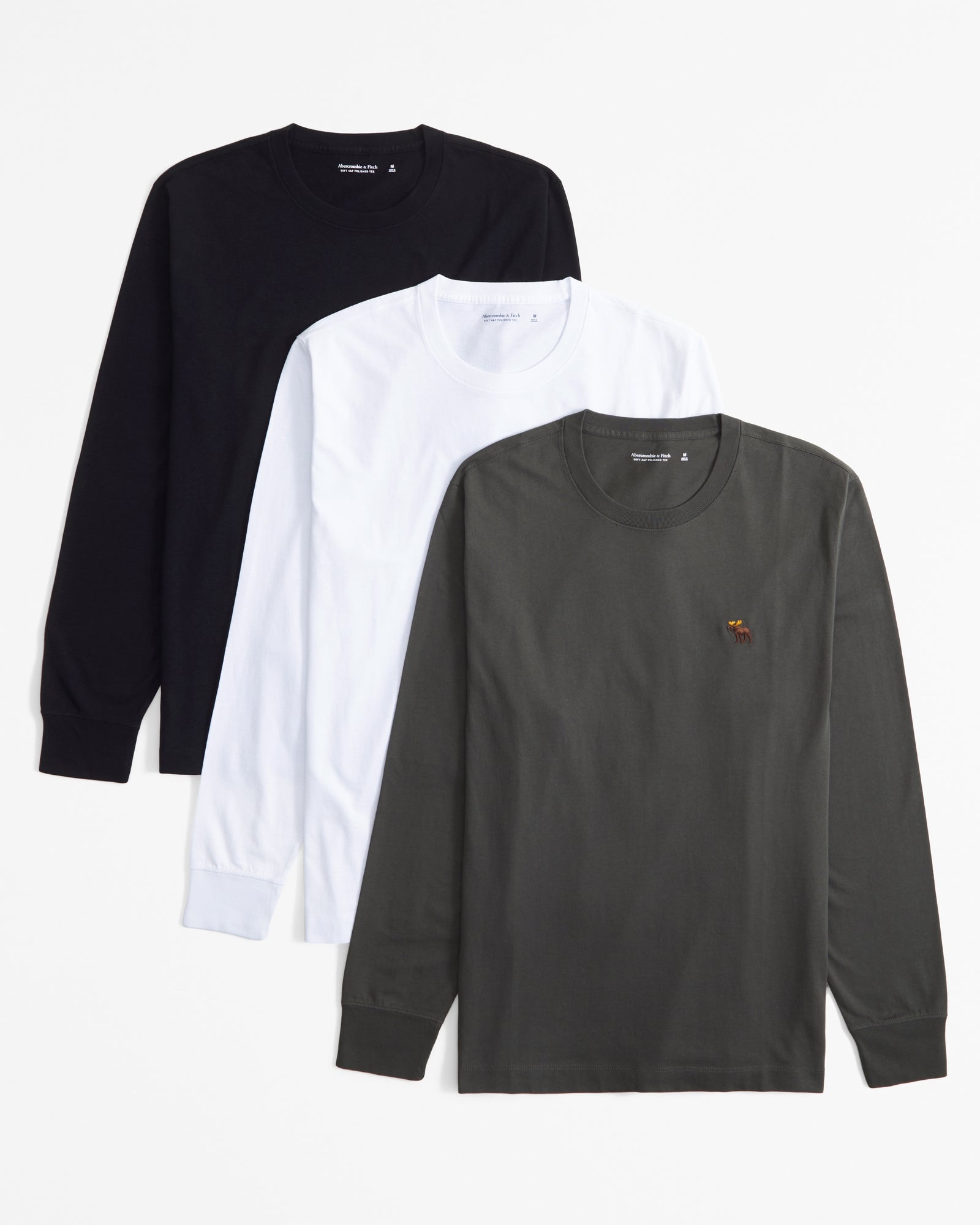 Abercrombie & Fitch 3-Pack Long-Sleeve Signature Icon Tees - IMMEDIATE