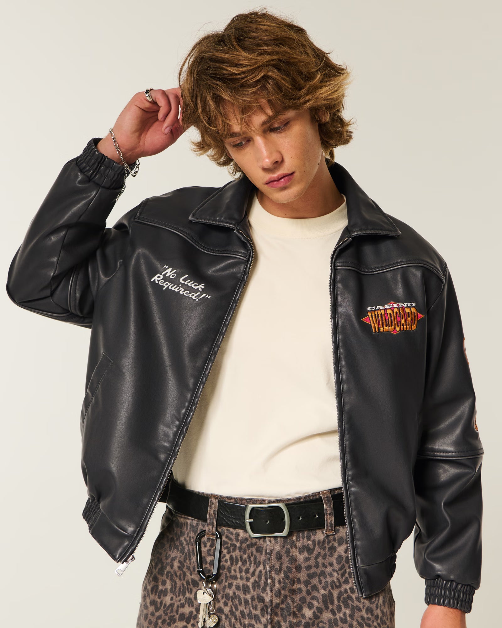 Hollister Casino Graphic Vegan Leather Jacket