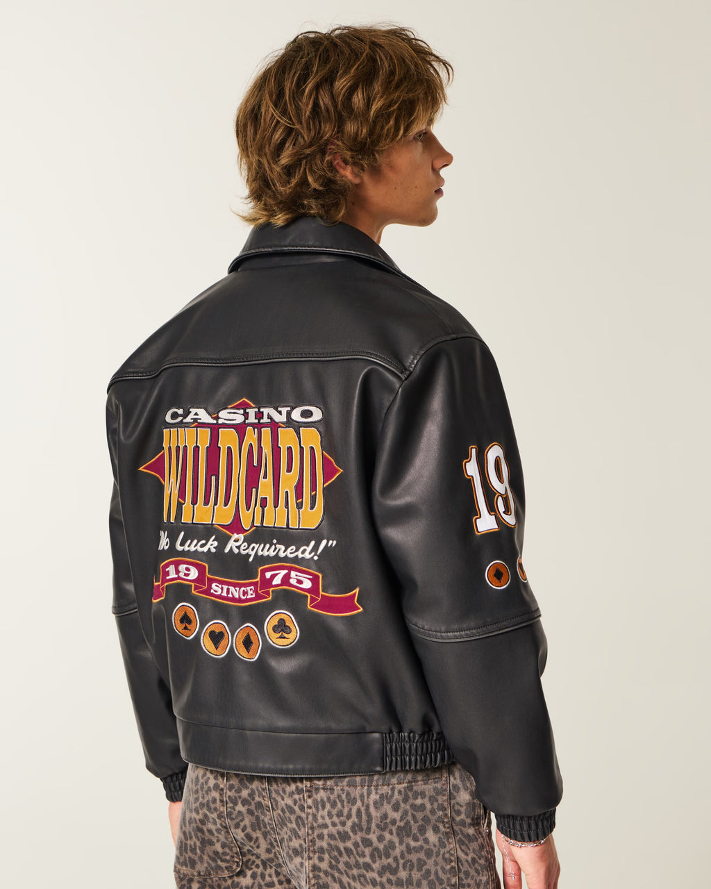 Hollister Casino Graphic Vegan Leather Jacket