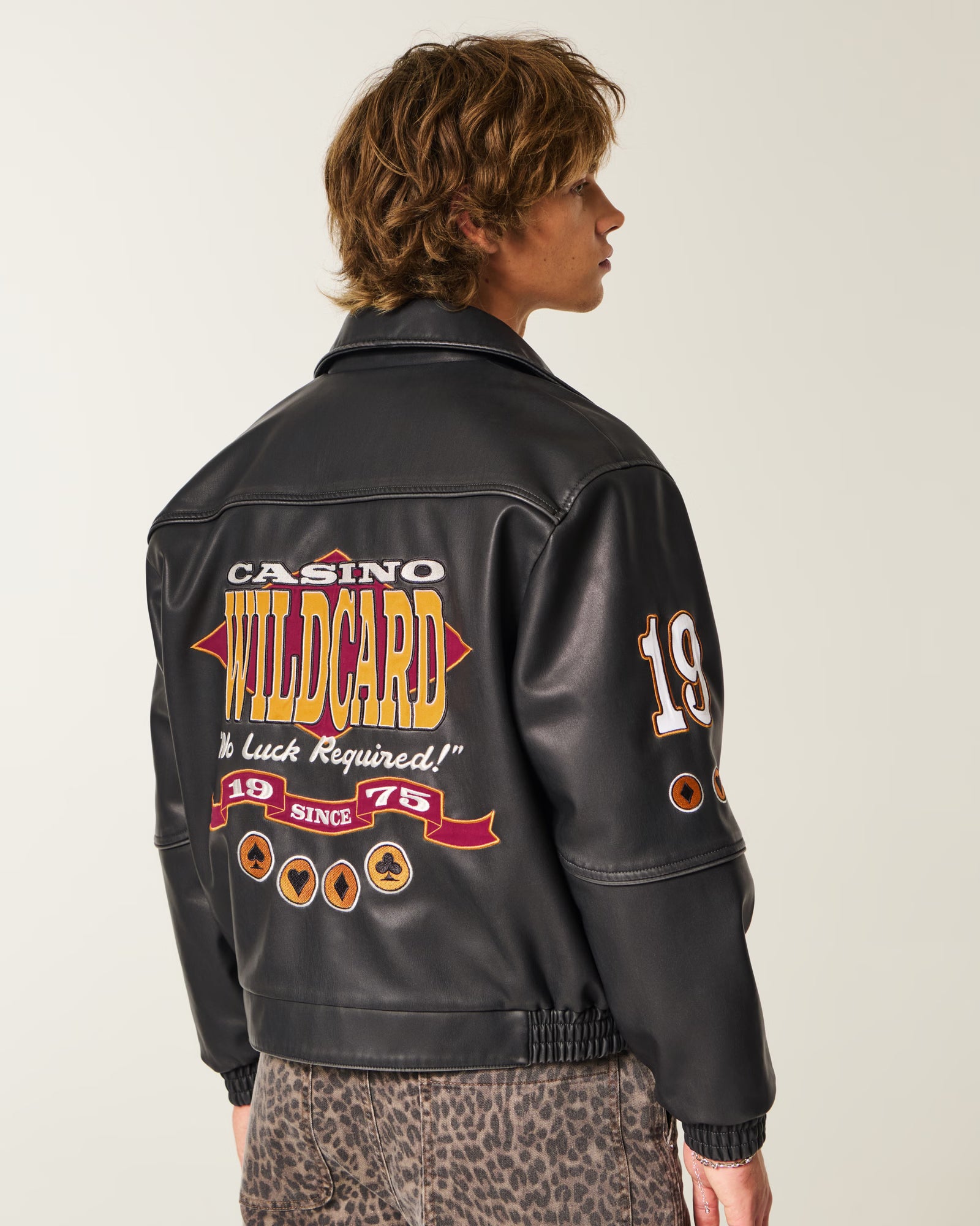 Hollister Casino Graphic Vegan Leather Jacket