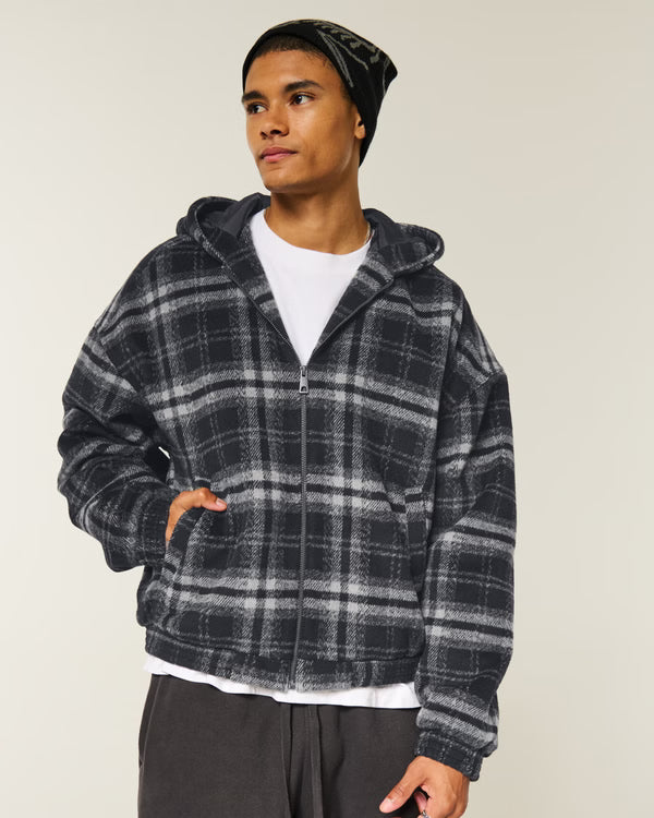 Hollister Hooded Plaid Flannel Skater Jacket