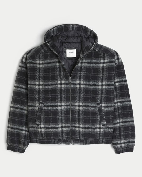 Hollister Hooded Plaid Flannel Skater Jacket