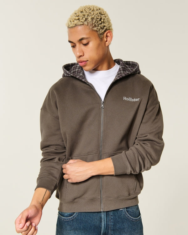 Hollister Boxy Zip-Up Logo Graphic Hoodie