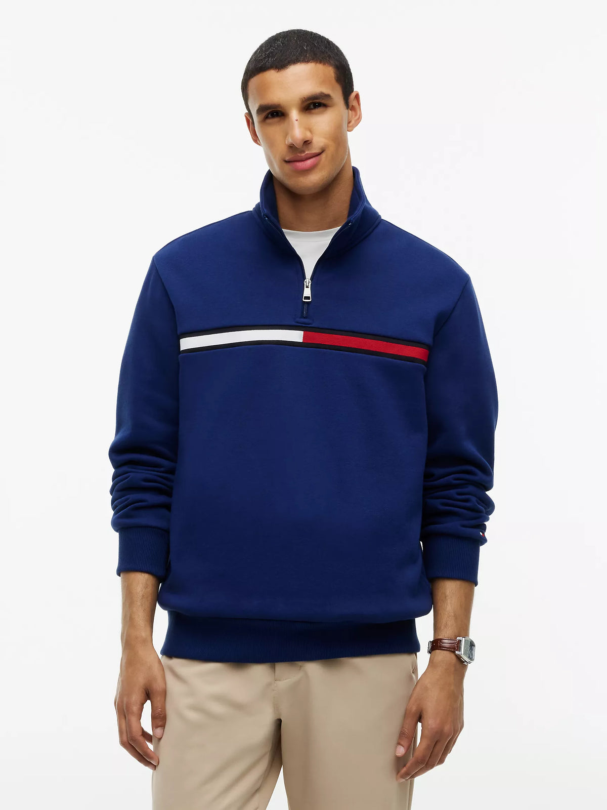 Tommy Hilfiger Flag Stripe Logo Quarter-Zip Sweatshirt