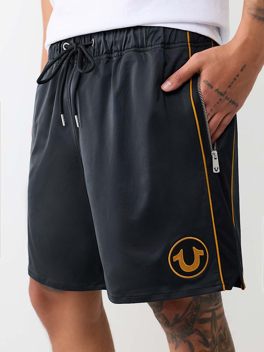 True Religion mesh block satin short