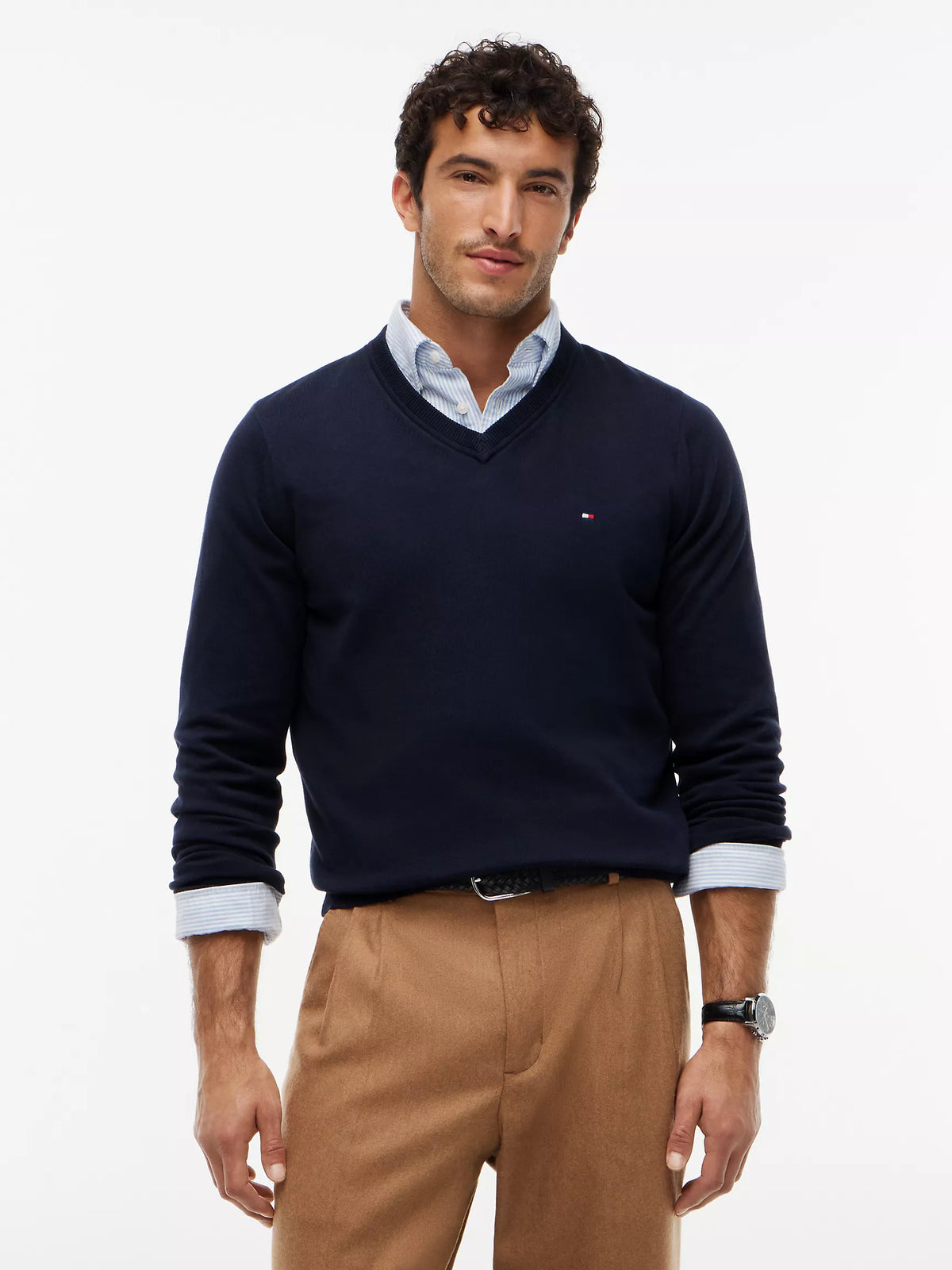 Tommy Hilfiger Solid Logo V-Neck Sweater