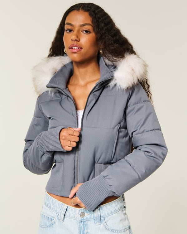 Hollister Peyton Faux Fur Trim Puffer Jacket