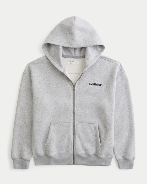 Hollister Boxy Zip-Up Logo Graphic Hoodie