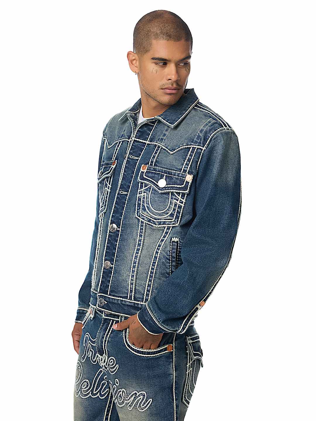 True Religion jimmy rope stitch oversized denim jacket