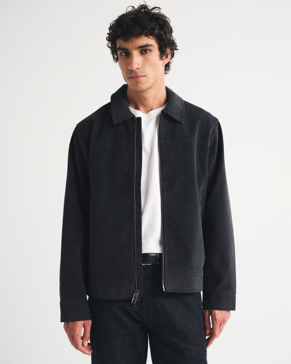 Abercrombie & Fitch Easy Vegan Suede Zip Trucker Jacket