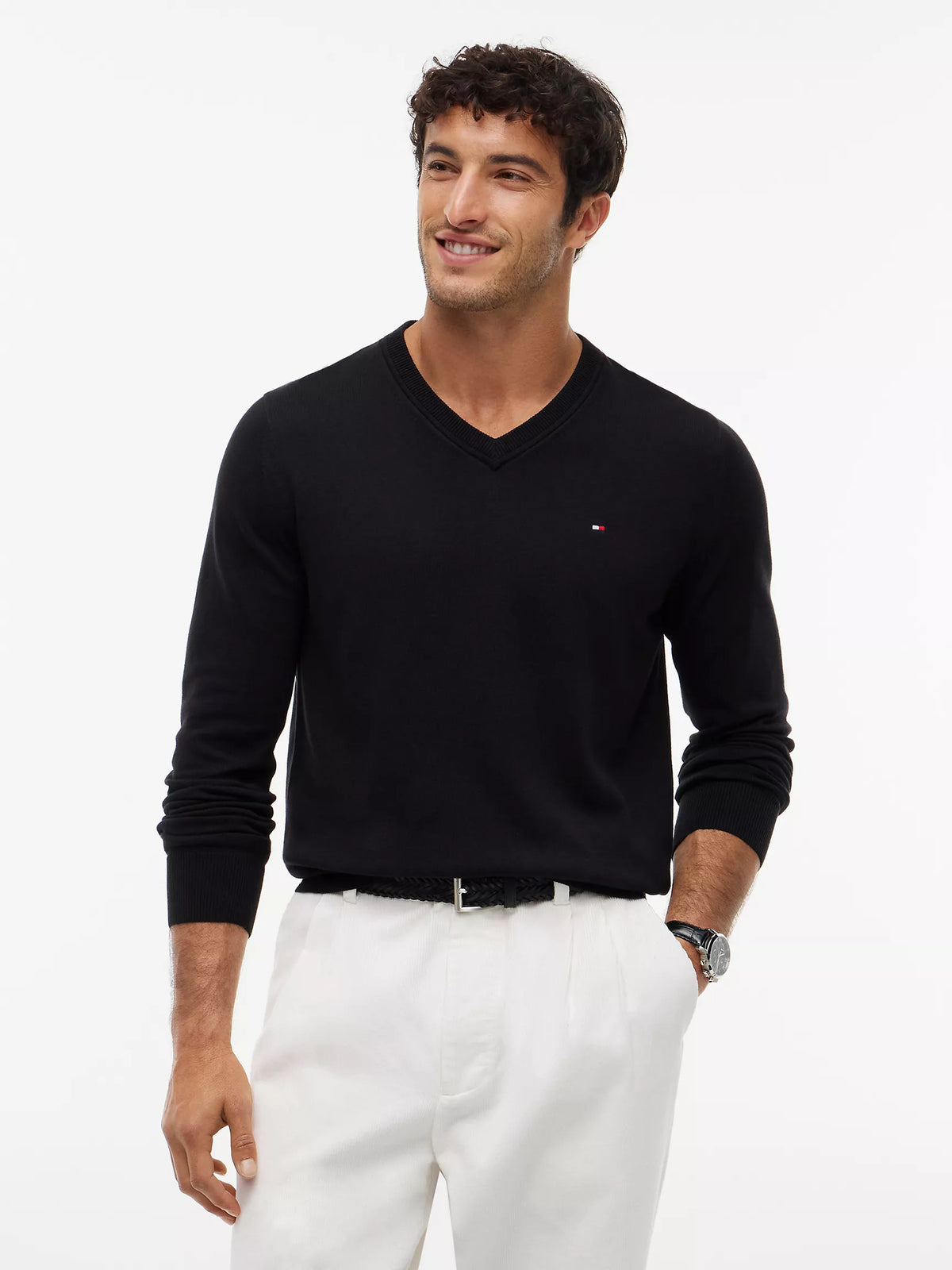 Tommy Hilfiger Solid Logo V-Neck Sweater