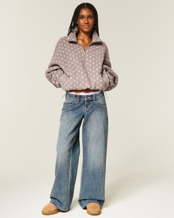 Hollister Striped Sherpa Half-Zip Sweatshirt