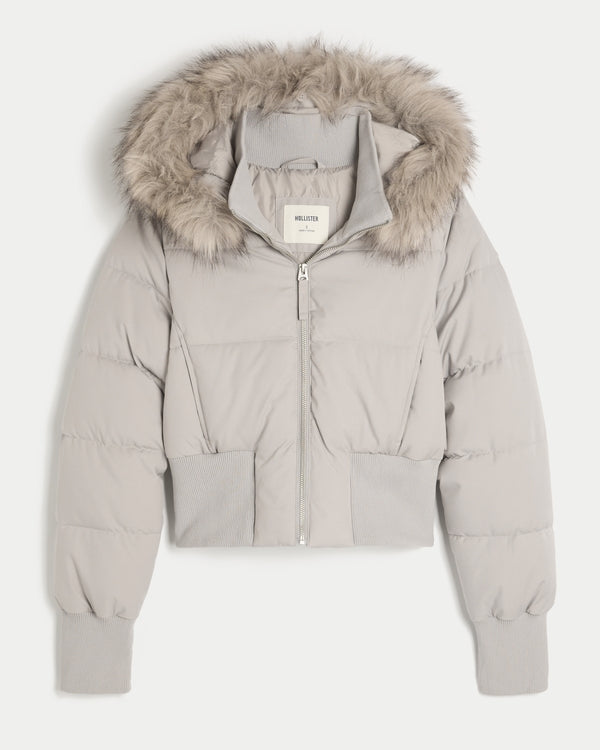 Hollister Peyton Faux Fur Trim Puffer Jacket