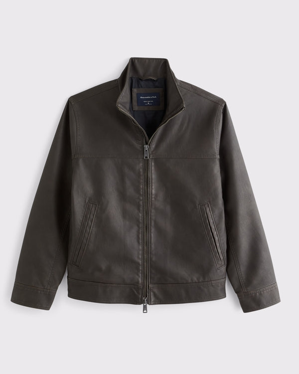 Abercrombie & Fitch Leather Mock Neck Zip Jacket