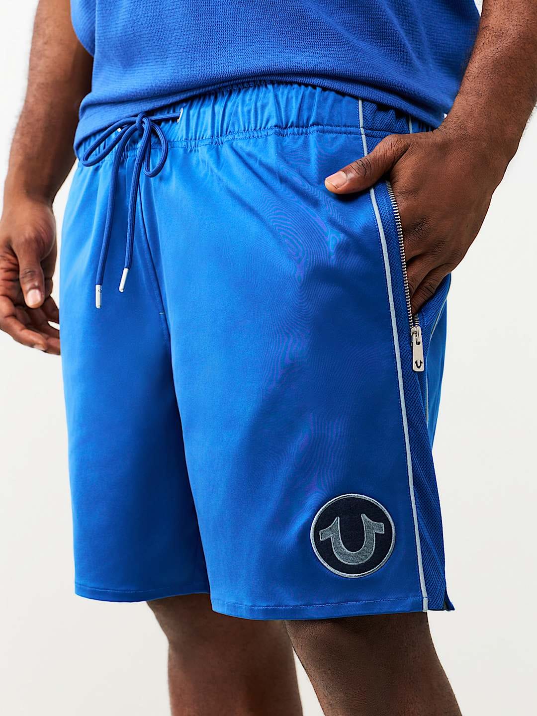 True Religion mesh block satin short