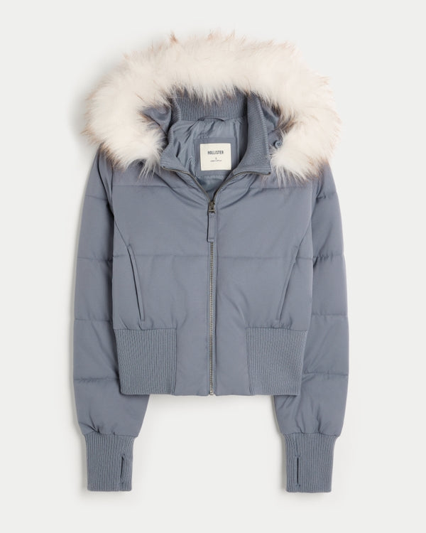 Hollister Peyton Faux Fur Trim Puffer Jacket