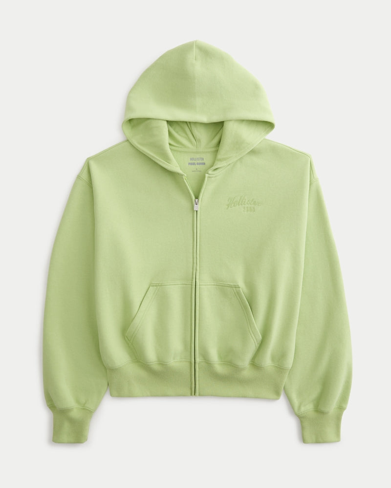 Hollister Feel Good Zip-Up Logo Graphic Hoodie
