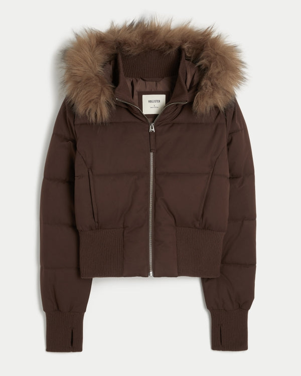 Hollister Peyton Faux Fur Trim Puffer Jacket