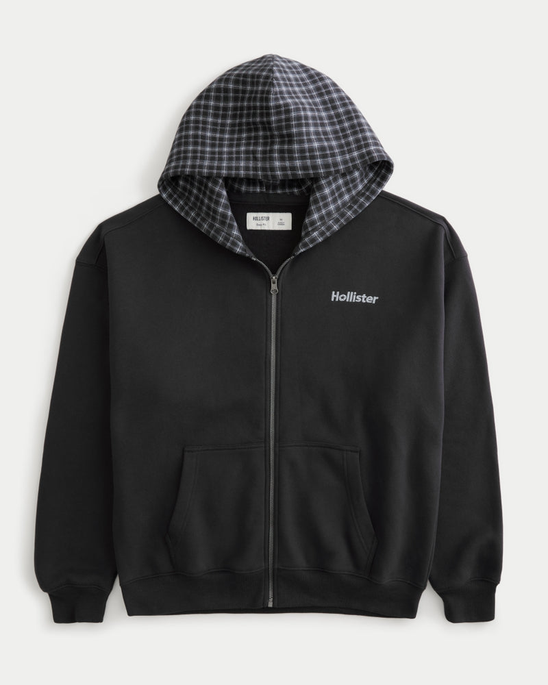 Hollister Boxy Zip-Up Logo Graphic Hoodie