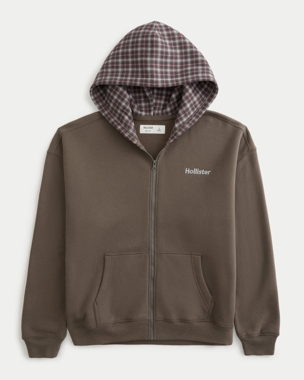 Hollister Boxy Zip-Up Logo Graphic Hoodie