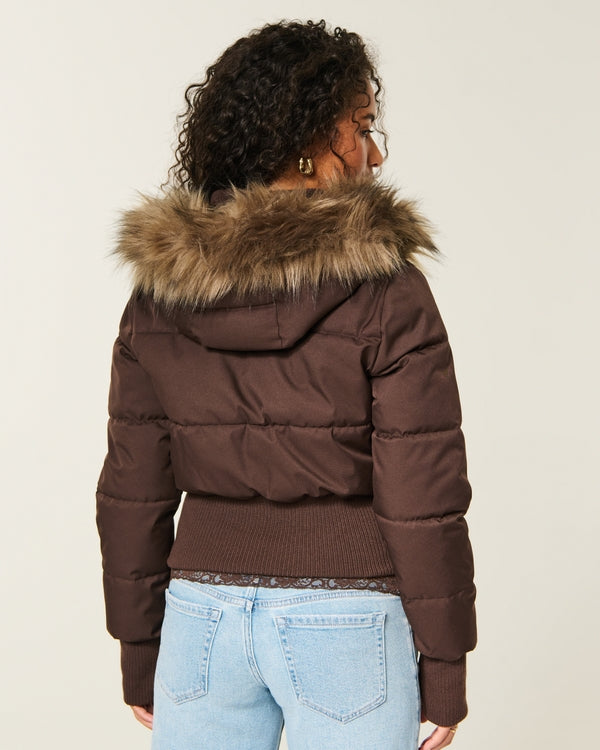 Hollister Peyton Faux Fur Trim Puffer Jacket