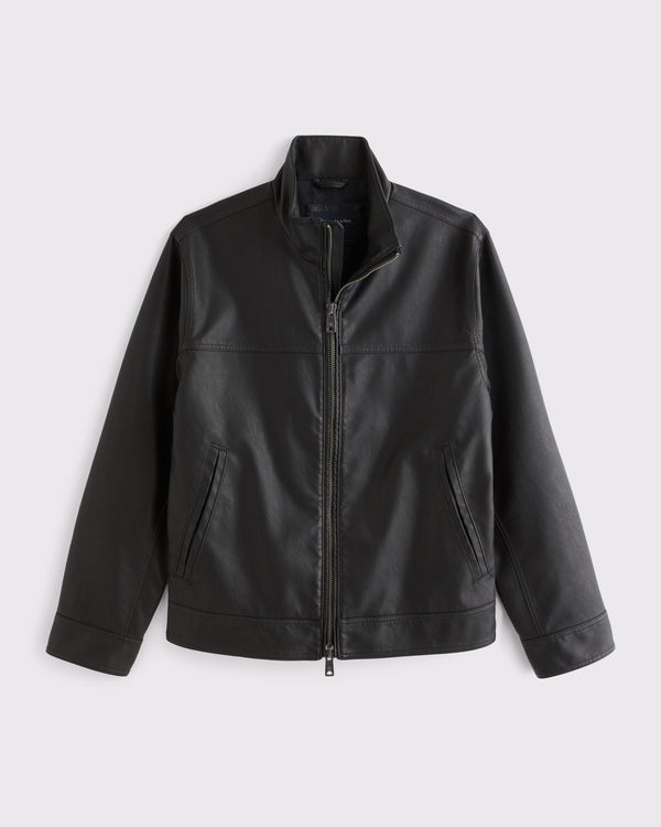 Abercrombie & Fitch Leather Mock Neck Zip Jacket