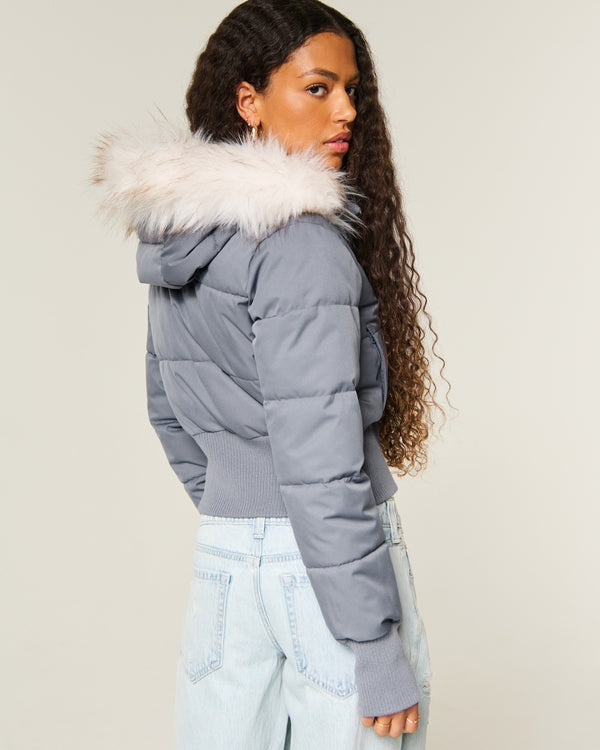 Hollister Peyton Faux Fur Trim Puffer Jacket