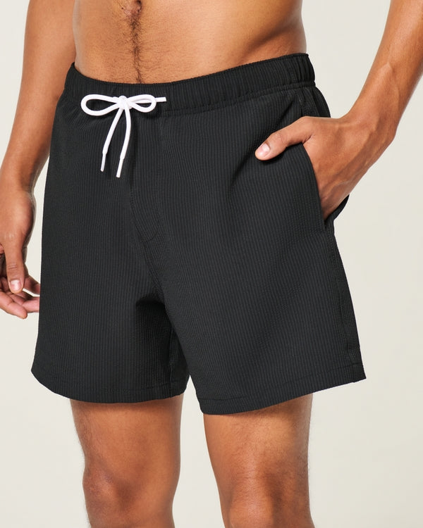 Hollister Mid-Thigh Seersucker Swim Trunks