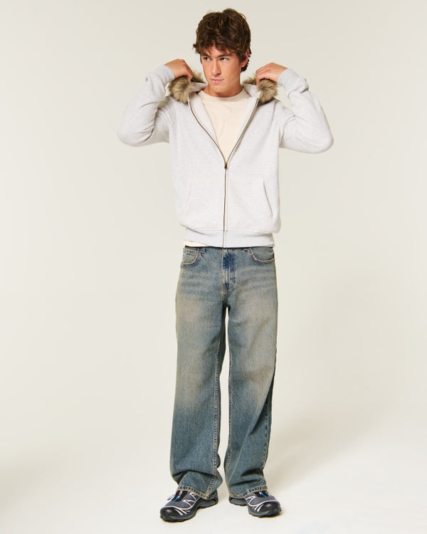 Hollister Feel Good Faux Fur Trim Zip-Up Hoodie