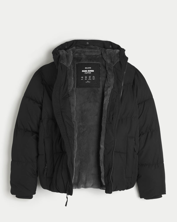 Hollister Feel Good Faux Fur Trim Puffer Jacket