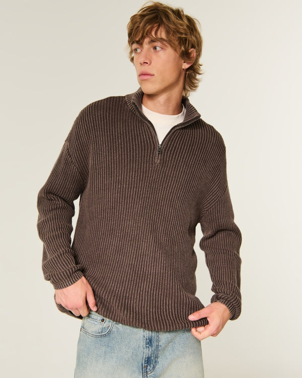 Hollister Boxy Heavyweight Washed Quarter-Zip Sweater