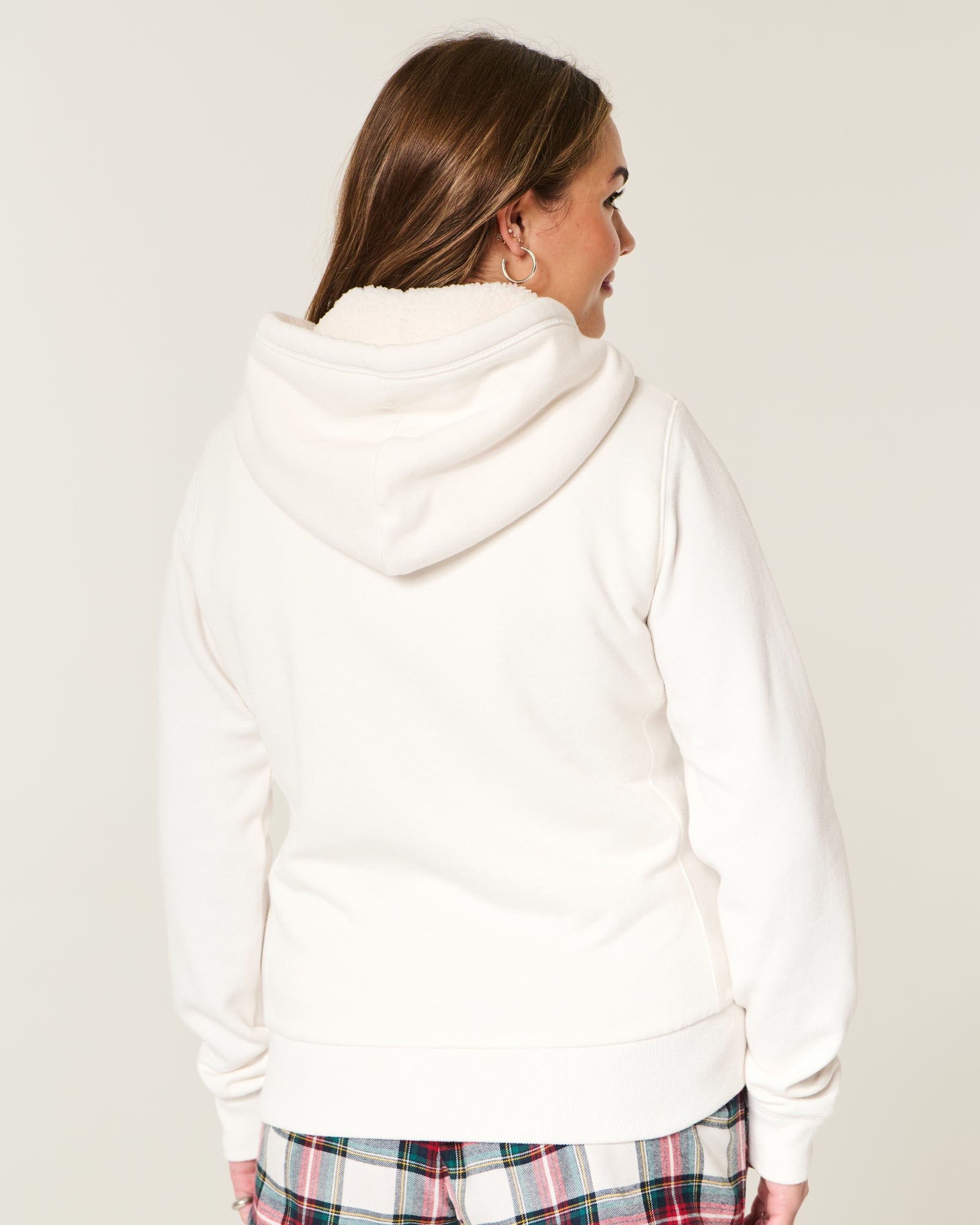 Holister Holiday Vault Release Sherpa-Lined Zip-Up Logo Graphic Hoodie