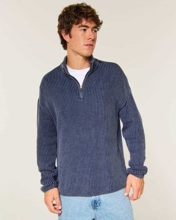 Hollister Boxy Heavyweight Washed Quarter-Zip Sweater