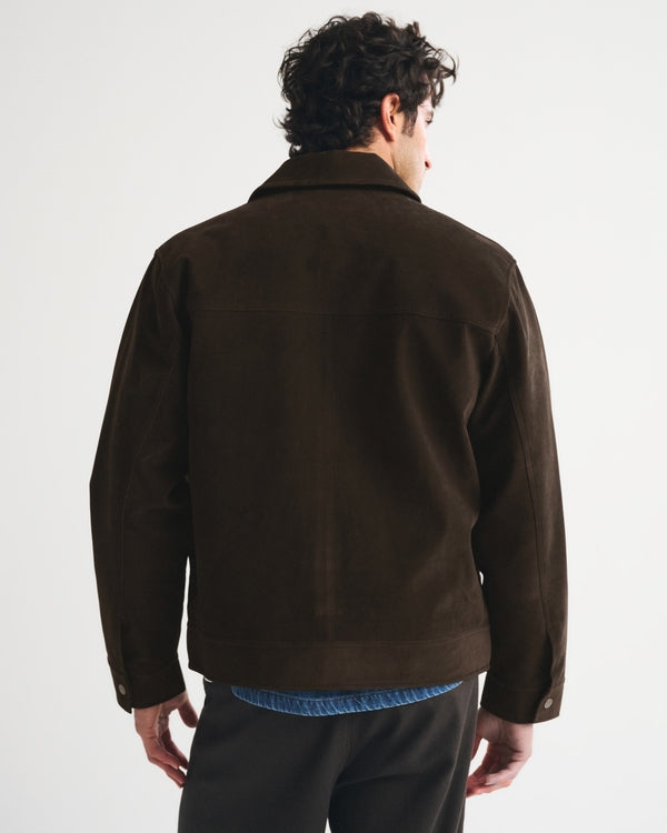Abercrombie & Fitch Easy Vegan Suede Zip Trucker Jacket