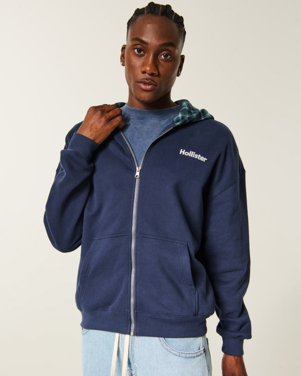 Hollister Boxy Zip-Up Logo Graphic Hoodie