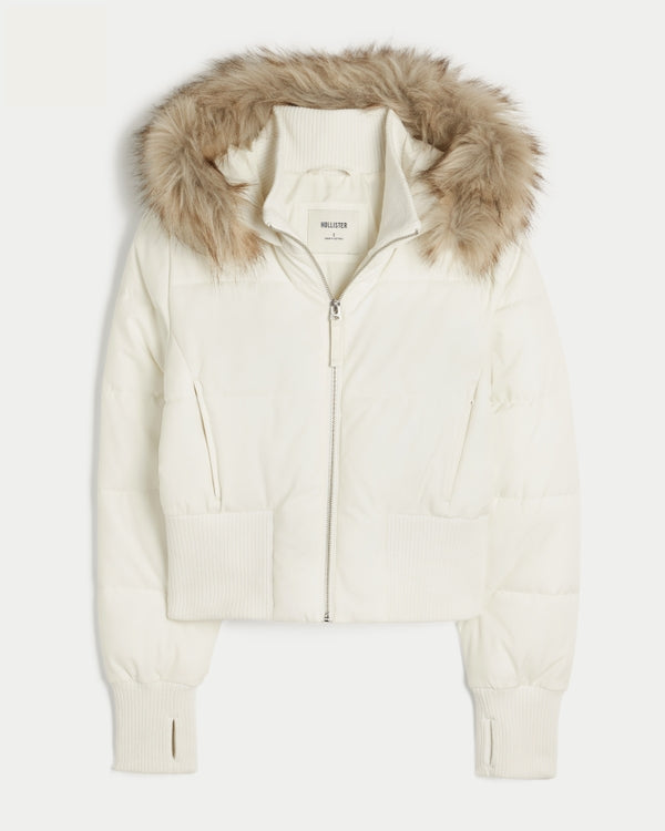 Hollister Peyton Faux Fur Trim Puffer Jacket