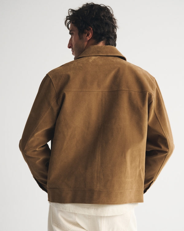 Abercrombie & Fitch Easy Vegan Suede Zip Trucker Jacket