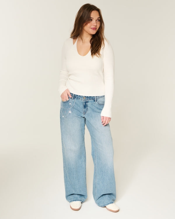 Hollister Low-Rise Medium Wash Baggy Jeans
