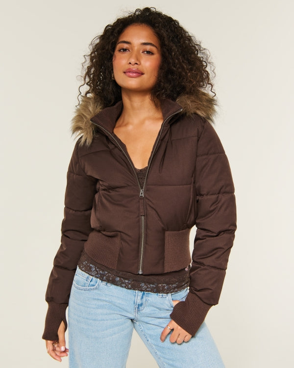 Hollister Peyton Faux Fur Trim Puffer Jacket