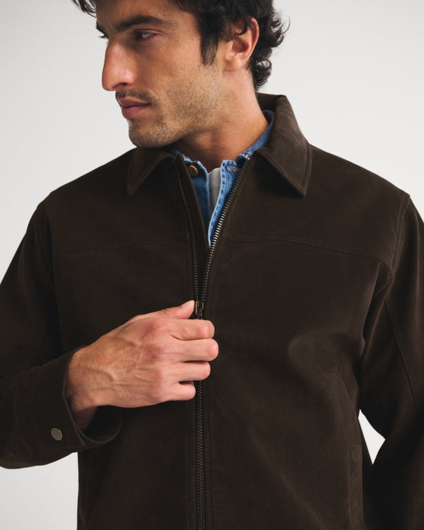 Abercrombie & Fitch Easy Vegan Suede Zip Trucker Jacket