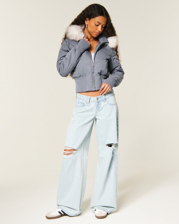 Hollister Peyton Faux Fur Trim Puffer Jacket