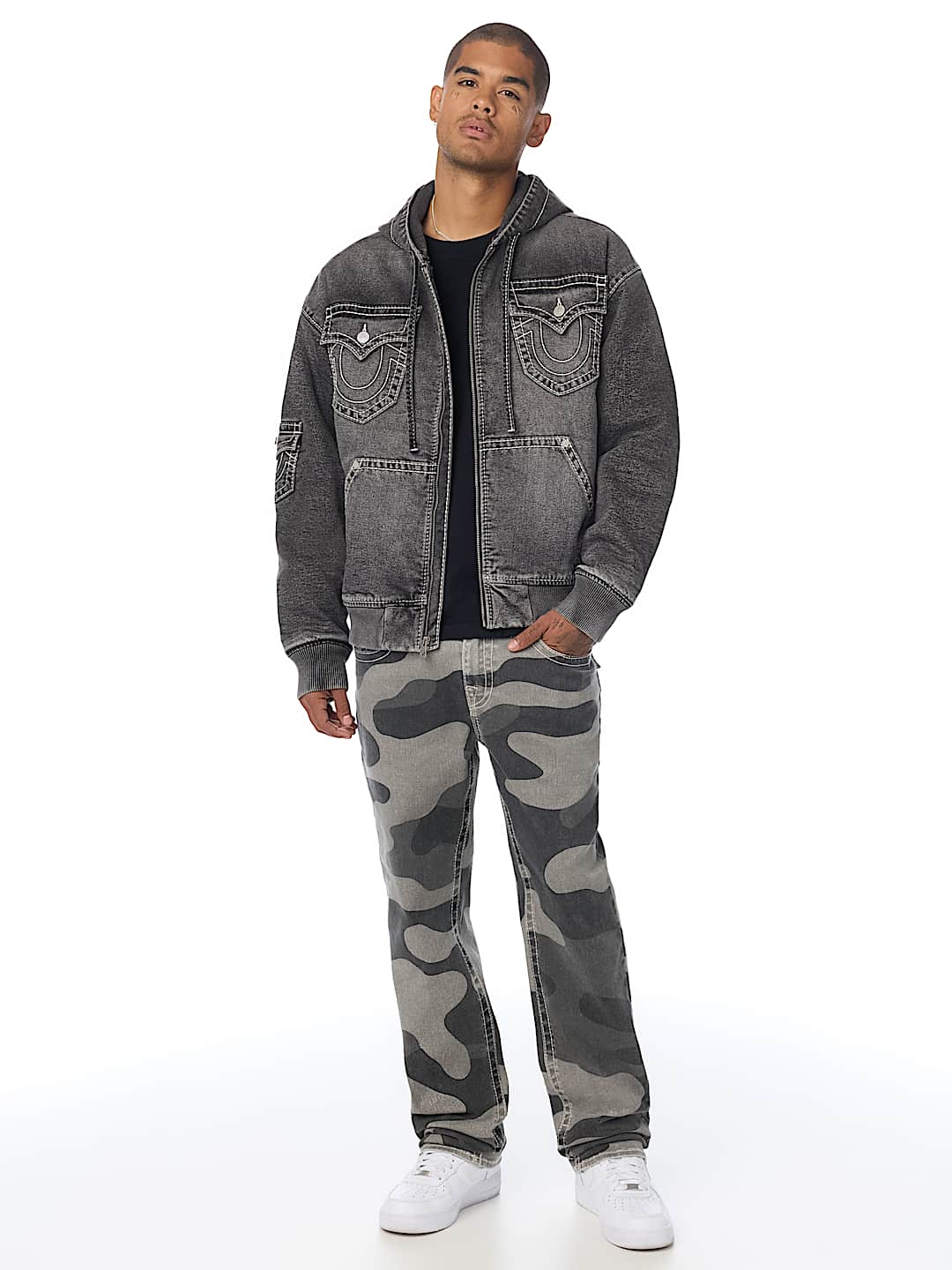 True Religion big t hooded denim jacket