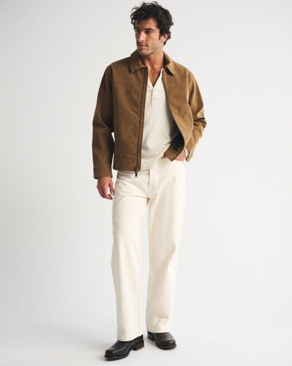 Abercrombie & Fitch Easy Vegan Suede Zip Trucker Jacket