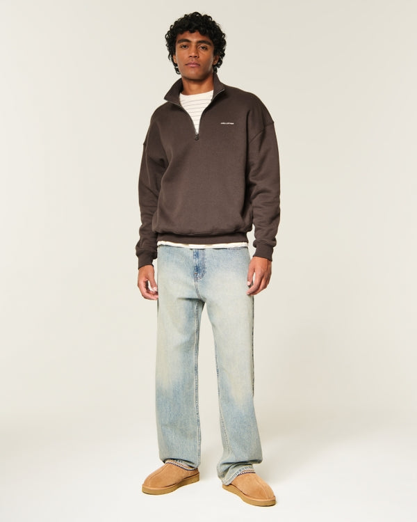 Hollister Feel Good Boxy Quarter-Zip Logo Sweatshirt
